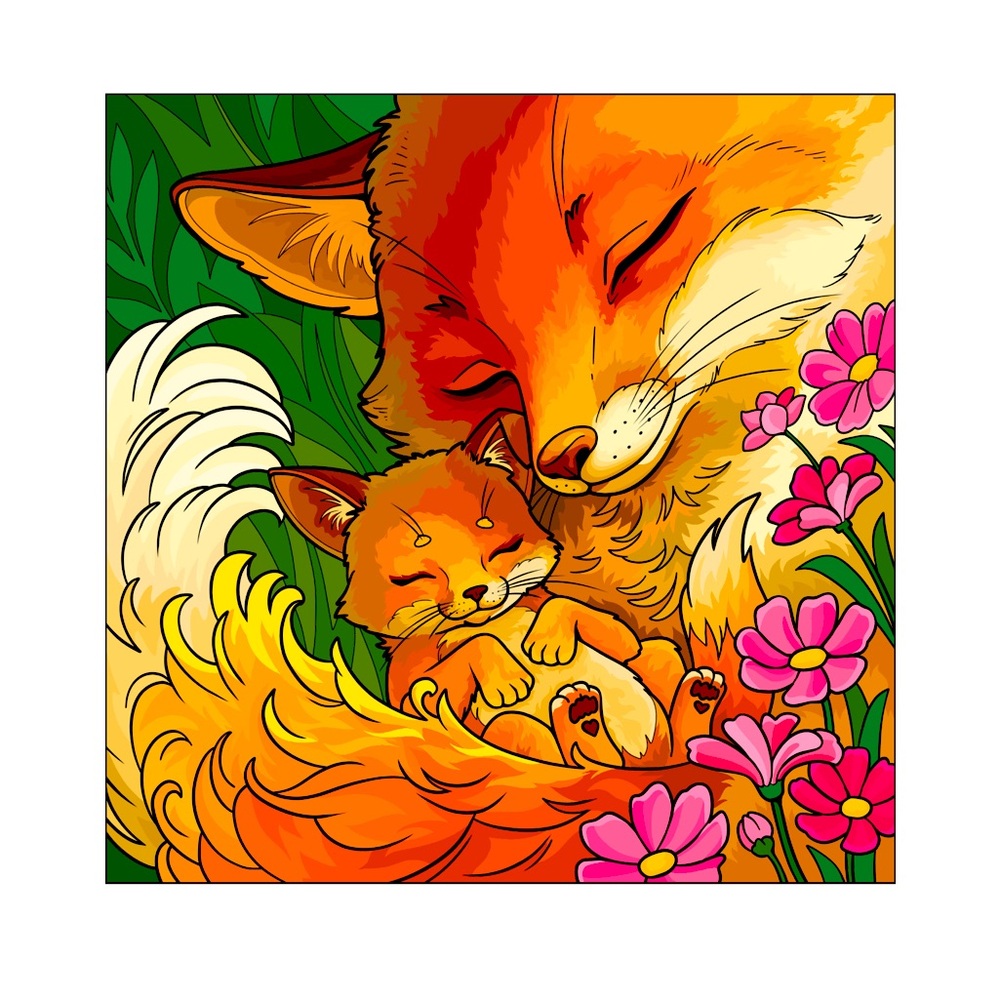 Artisan Orange and Green Fox Illustration Drawing